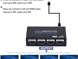1x4 HDMI Splitter, 1 в 4 Out HDMI Splitter Audio Video Distributor Box Поддержка 3D и 4K x 2K foto 3