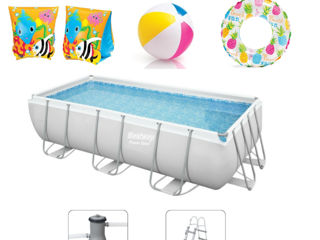 Bestway Piscina Power Steel 404x201x100cm, 6478L, carcas metal + cadou (aripi, minge, cerc)