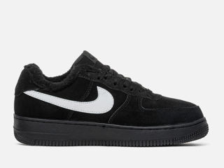 Nike Air Force 1 Low Black/White Suede cu blana/ с мехом foto 5