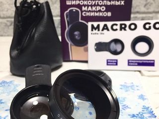 Объектив оптика широкий + макро линза для телефона на iphone смартфона черная 2в1 APEXEL Premium foto 2