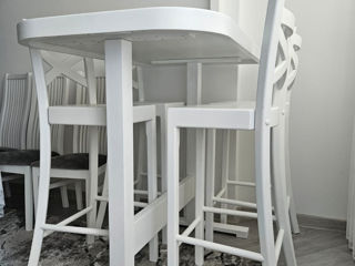Set masă și scaune de bar, 5 piese, lemn masiv  alb foto 8