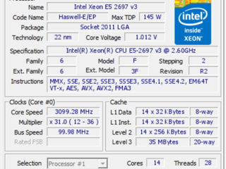 Lga 2011-v3 / 14 Ядер / Intel Xeon E5-2697 V3 foto 2