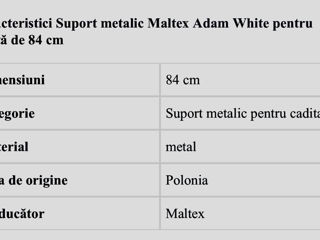 Suport metalic Maltex Adam White pentru cădiță de 84 cm foto 2