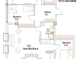 Apartament cu 3 camere, 102 m², Centru, Sîngera, Chișinău mun.