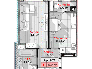 Apartament cu 1 cameră, 42 m², Telecentru, Chișinău foto 3