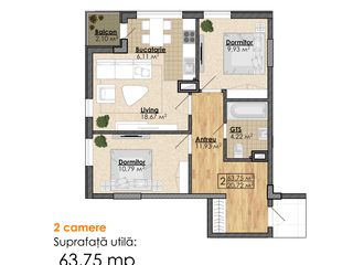 Apartament de 51,65m2, centru, topaz, prețul se discută! Doar 2 apartamente disponibile foto 3