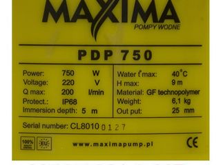 Дренажный насос 0,75кВт MAXIMA PDP 750/Pompă de drenaj-fecal/Garantie/Livrare Gratuita/1150 lei foto 3