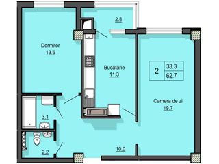 Apartament cu 2 camere, 59 m², BAM, Bălți foto 3