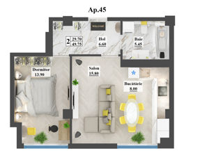 Apartament cu 1 cameră, 49 m², Buiucani, Chișinău foto 2