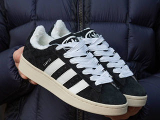 Adidas Campus Black/White Unisex cu blana/ с мехом