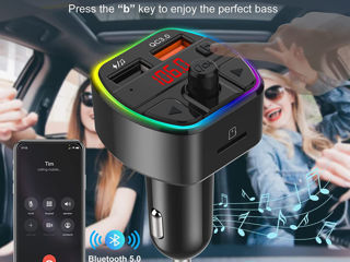 Bluetooth 5.0 FM Transmitter for Car, RGB LED Ring Light Wireless Car Radio Audio Adapter, USB 5V/2. foto 3