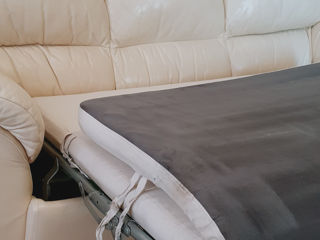Set canapea extensibilă + 2 fotolii , piele naturală, bej foto 4