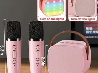 Mini aparat de karaoke pentru copii adulți, difuzor portabil Bluetooth cu 2 microfoane fără fir foto 4