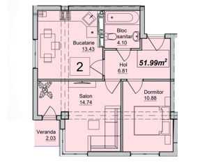 Apartament cu 2 camere, 52 m², Durlești, Chișinău foto 2