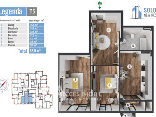 Apartament cu 2 camere, 69 m², Centru, Codru, Chișinău mun. foto 2