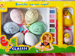 Набор детских акварельных красок для рисования, пасхальные расписные яйца.