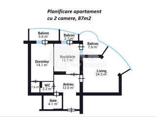 Apartament spațios cu 2 camere, 87 mp, variantă albă, Gonvaro Buiucani 60000 € foto 2