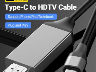 Cablu USB-C către HDMI 4K 30Hz 2m gri durabil din PVC, conectare și redare automată, adaptor foto 5