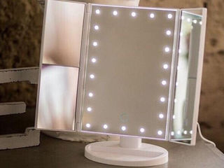 Зеркало тройное с подсветкой для макияжа настольное, косметическое, сенсорное, 22 LED светодиодов. foto 2