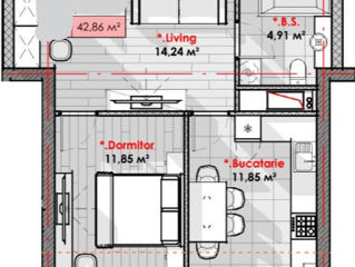 Apartament cu 1 cameră, 43 m², Râșcani, Chișinău