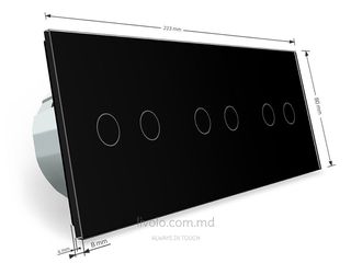 Блок сенсорных выключателей Ливоло: три двухклавишных выключателя, стекло черное фото 6