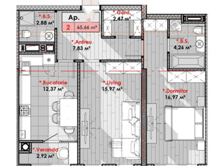 Apartament cu 2 camere, 66 m², Telecentru, Chișinău foto 3