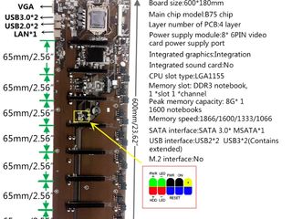 ID-171: 8 PCI Mining B75-BTC Motherboard LGA 1155 DDR3 16G SATA3 USB3.0 - Материнская плата foto 3