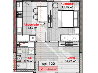 Apartament cu 1 cameră, 46 m², Râșcani, Chișinău foto 2