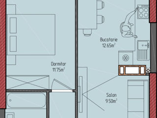 1-комнатная квартира, 44 м², Центр, Криуляны