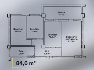 Apartament cu 3 camere, 84 m², Sculeni, Chișinău foto 3