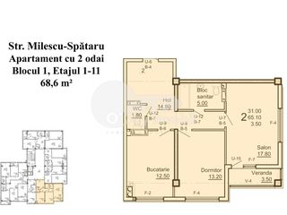 Apartament cu 2 camere, 68,6 mp, str. Milescu Spătaru, 41160 € ! foto 10