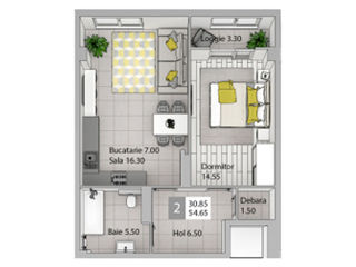 Apartament cu 2 camere, 54 m², Râșcani, Chișinău foto 2