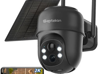 Septekon 2K Camere solare de securitate pentru exterior fără fir, 360PTZ Cameră de exterior