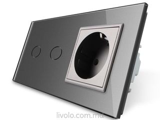 Сенсорный двухклавишный выключатель с розеткой, цвет серый foto 5