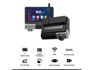 Kit Camera auto fata/spate Carkit 4G LTE, GPS, WiFi, slot cartela sim, card 64 GB foto 5