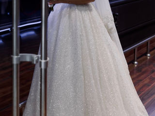 Rochie de mireasă strălucitoare cu perle + voal și jupon (necununata) foto 6