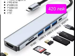 Док-станции.hub usb type C  to HDMIi, dp.usb type C  Vga Sd/tf Pd .lan. rj-45 .audio foto 2