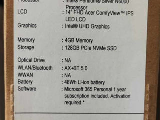 Ноутбук ACER Swift 1 14.0" IPS FHD (Intel Pentium Silver N6000. 4/128Гб. Новый foto 1