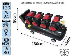Безмасляный компрессор Vector+ (1520Wx4) 120L / Compresor de aer (1520Wx4) Vector+ 120L foto 4