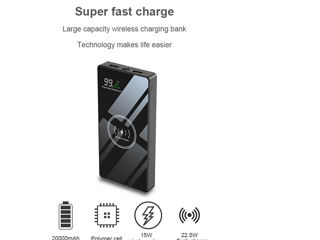 Power-Bank 20.000 mAh=Беспроводная и быстрая зарядка-цифровой дисплей,TYPE-C для зарядки в комплекте foto 6