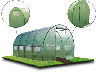 Sera 6x3x2 m,tip tunel, pentru gradina, folie cu protectie UV4, ferestre, verde  -  Electron.md foto 2