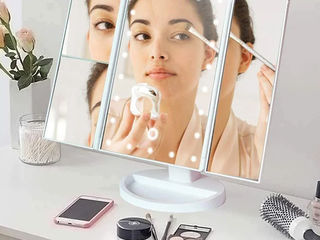 Зеркало тройное с подсветкой для макияжа настольное, косметическое, сенсорное, 22 LED светодиодов. foto 1