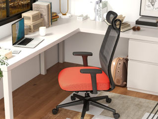 Scaun de birou ergonomic cu spătar și suport lombar și tetieră foto 1