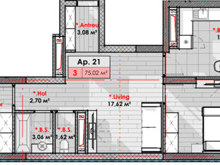 Apartament cu 3 camere, 75 m², Râșcani, Chișinău foto 2