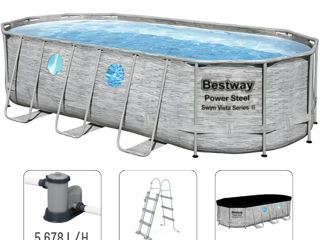 Bestway Piscina Power Steel 549х274х122 cm, 13430L, metal carcas cu pompă, scară, husă - livrare !!! foto 4