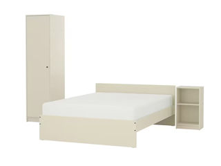 Dormitor Ikea Gursken 3 piese/cu penal, Bej-deschis