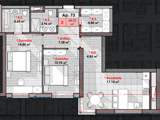 Apartament cu 2 camere, 46 m², Râșcani, Chișinău foto 2