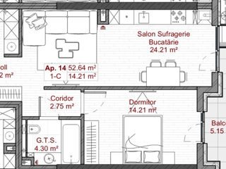 Apartament cu 1 cameră, 56 m², Sculeni, Chișinău foto 10