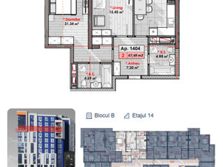 Apartament cu 2 camere, 68 m², Râșcani, Chișinău