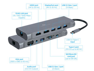 USB Type-C 8-in-1 multi-port adapter - «Cablexpert A-CM-Combo8-01 metal case Grey» foto 5